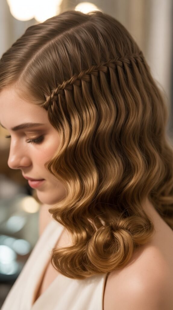 Side-Part Braids with Vintage Waves for a Retro Feel