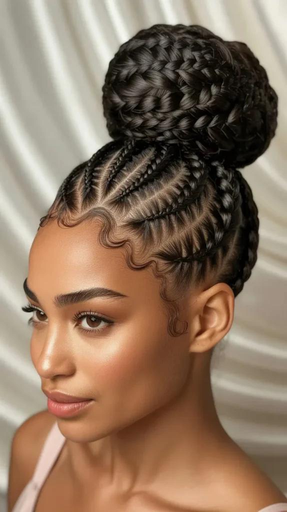 French Braid Bun Hairstyles for Black Women