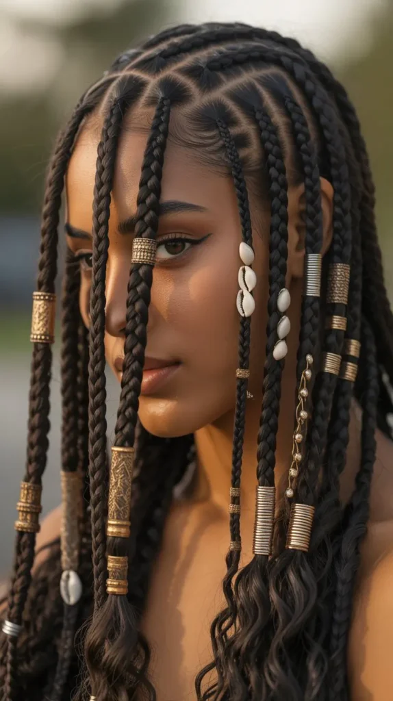 Fulani Knotless Braids with Bold Side Swept Look