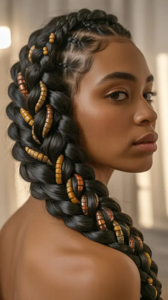 French Braid Hairstyles for Black Women with Beads