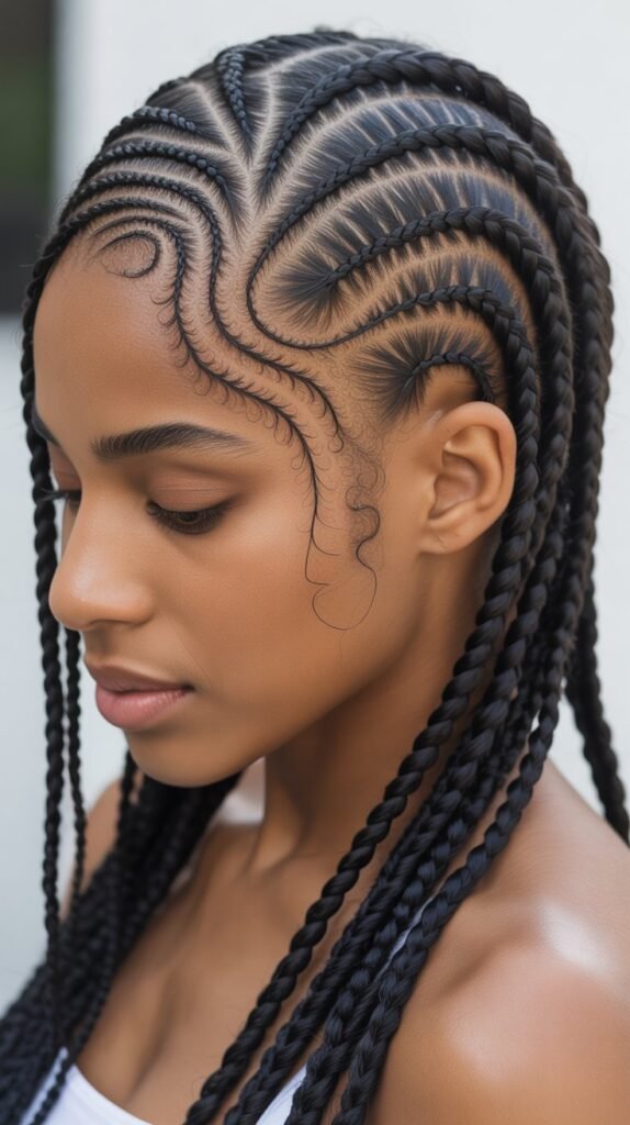 Intricate Scalp Braids for Black Women with Twists