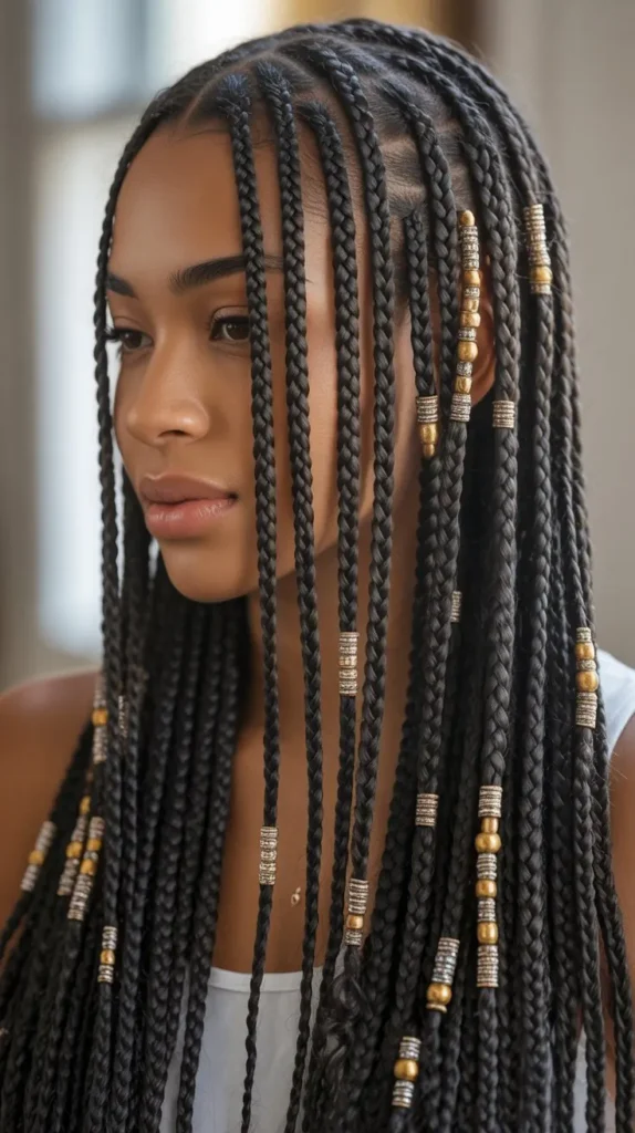 Chic Fulani Knotless Braids with Elegant Beads
