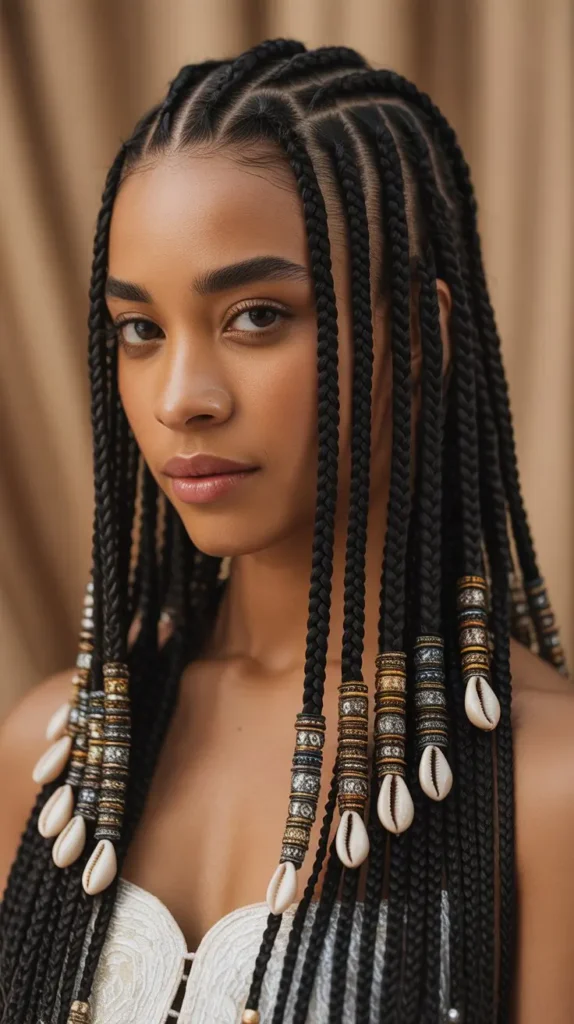 Classic Fulani Knotless Braids with Simple Beads