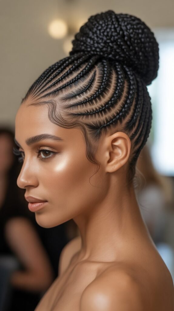 Scalp Braids for Black Women with High Bun