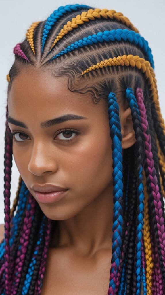 Statement Scalp Braids for Black Women with Colorful Thread