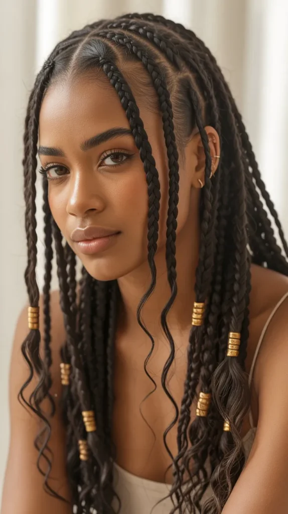 Messy Fulani Knotless Braids for a Carefree Look