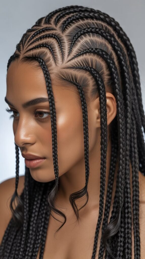 Scalp Braids for Black Women with Feathered Ends