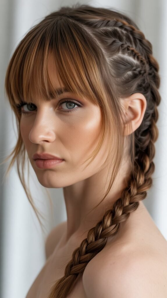 Side-Part Braids with a Full Fringe for a Bold Look