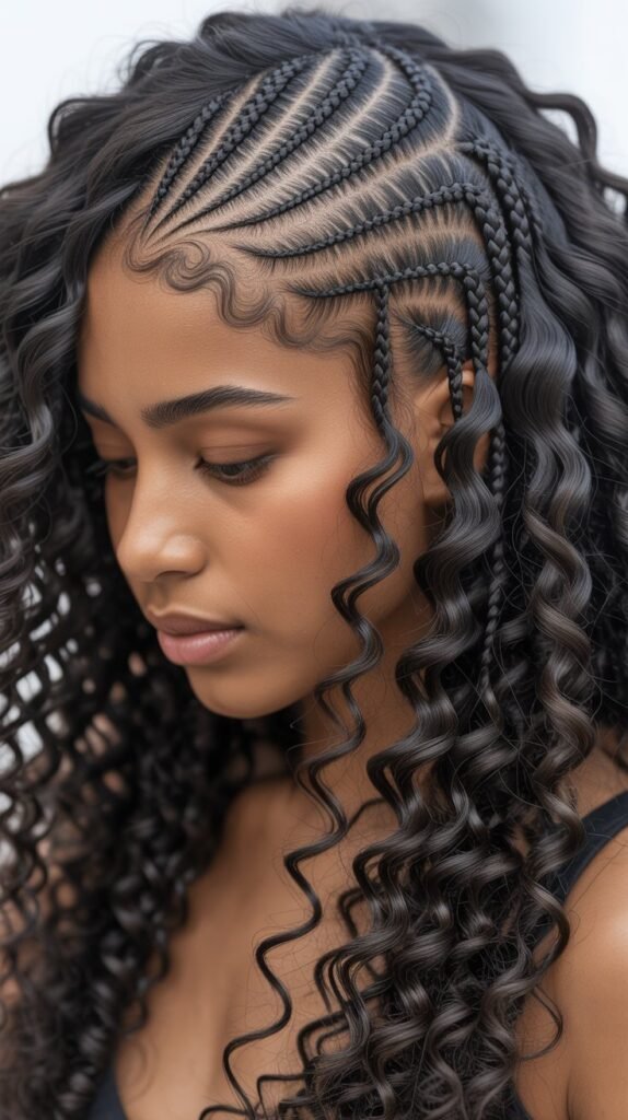 Scalp Braids for Black Women with Flowing Curls