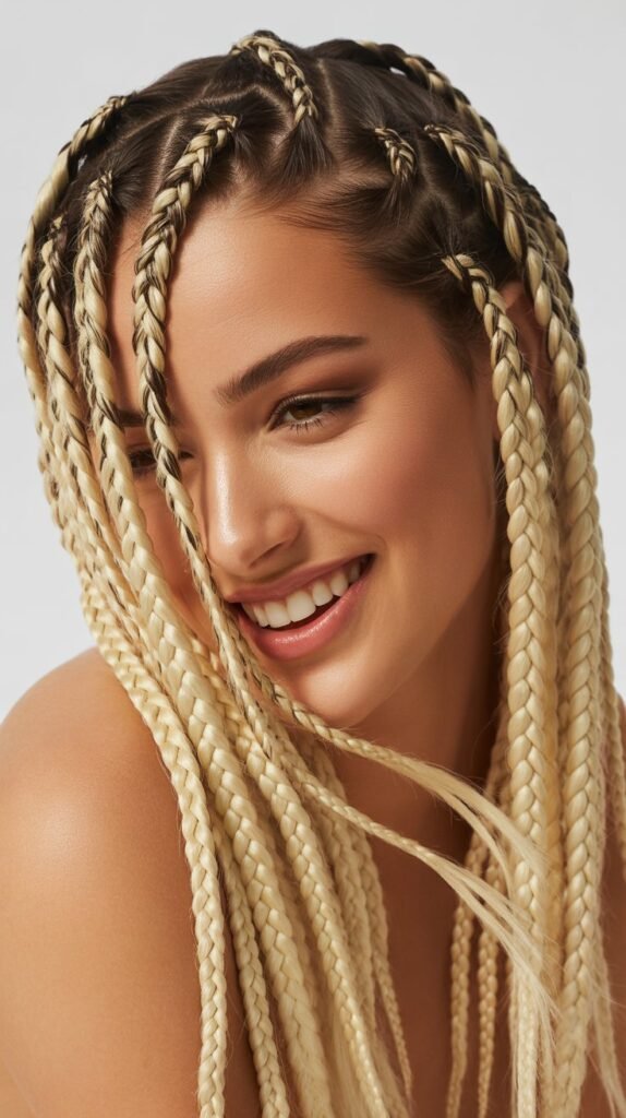 Playful Side Part Knotless Braids with Loose Strands