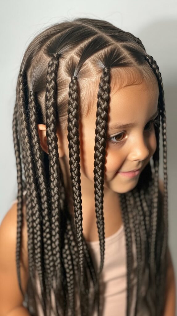 Kids' Knotless Box Braids with Feed-In Style