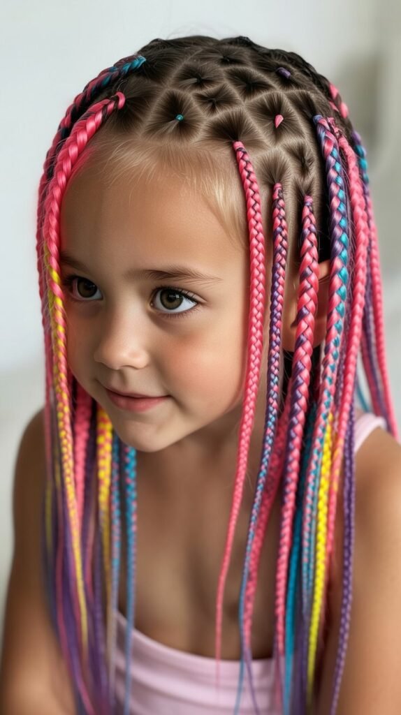 Kids' Colorful Feed-In Knotless Braids