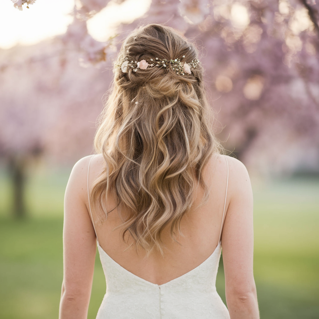 Half-up Half-down Wedding Hairstyles with Metallic Accents