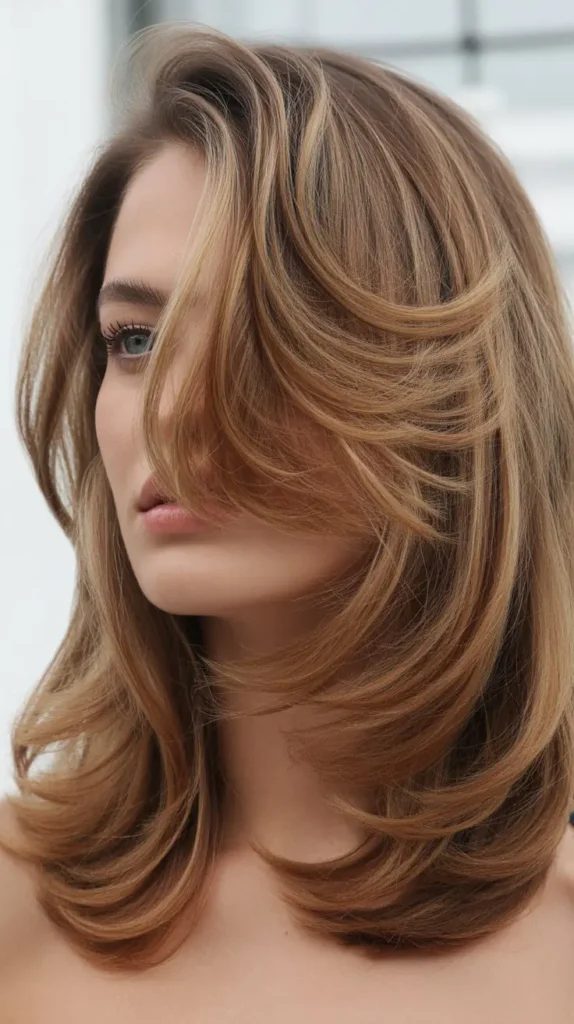 Voluminous Medium Cut with Side-Swept Layers