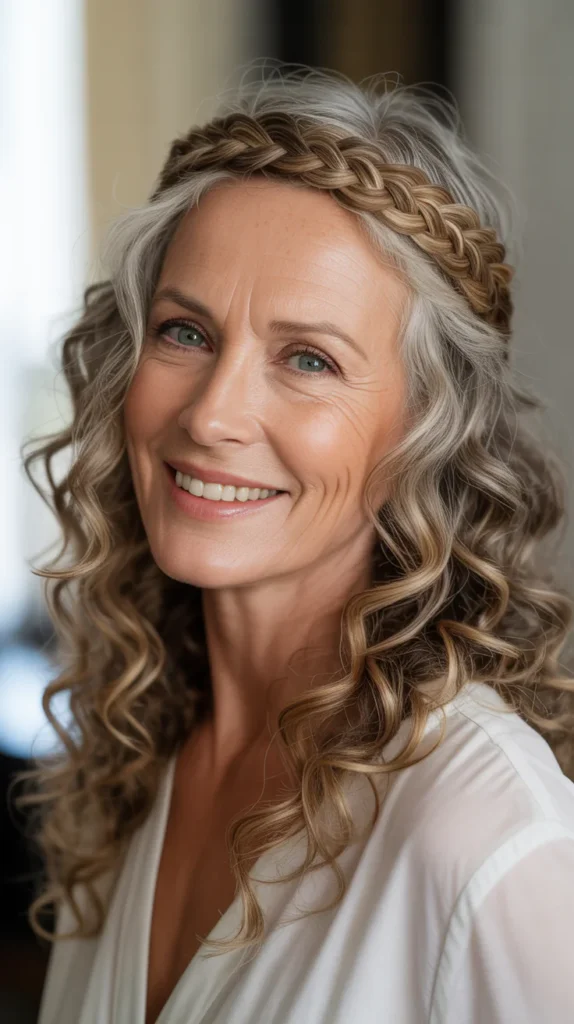 Loose Curls with Crown Braid