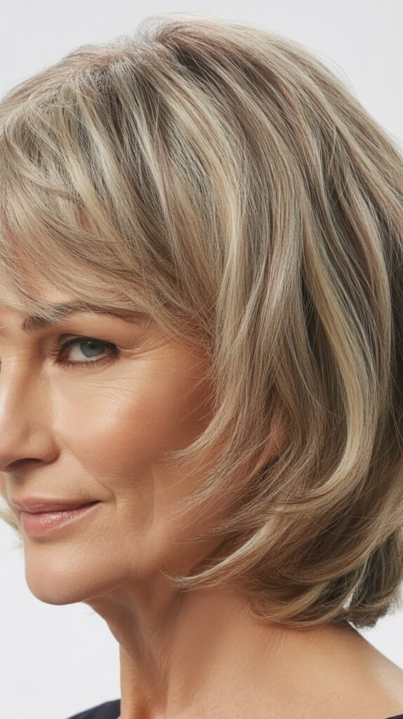 Textured Lob with Side Swept Bangs