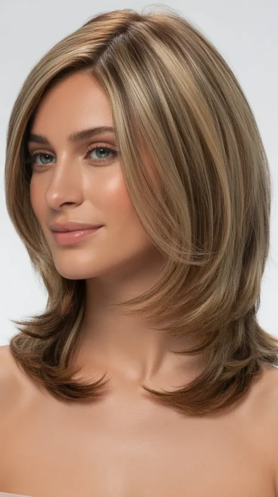 Layered Medium-Length Cut with Side Part
