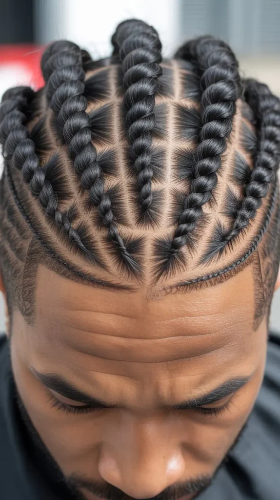 Short Twist Braids with Cornrows