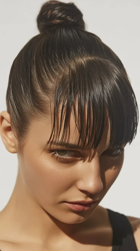 Wet Look Bangs with Gel Bun