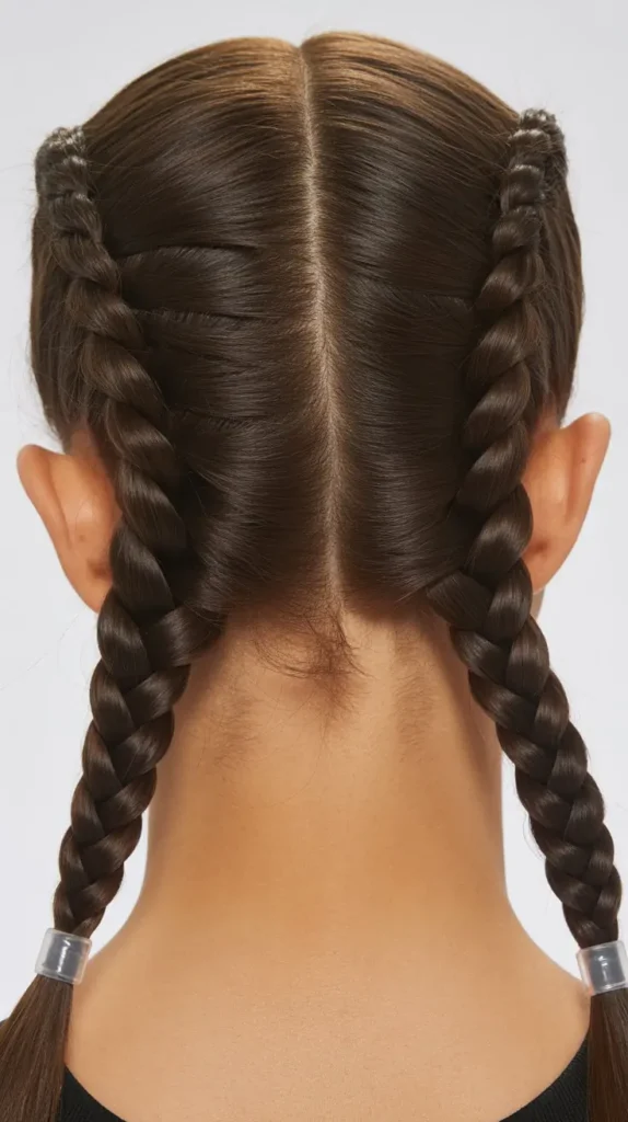 Double French Braids with Tucked Ends