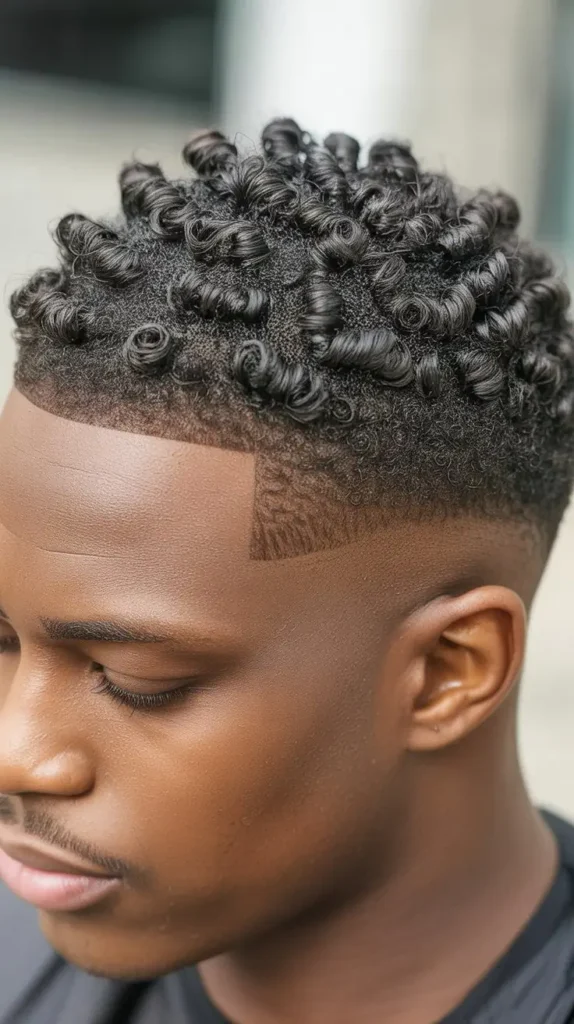 Short Twists with Curly Fade