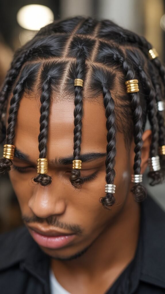 Short Two-Strand Twist Braids with Accessories