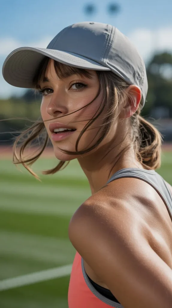 Tucked Bangs with Sport Cap