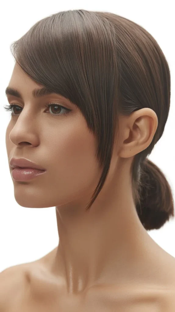 Side Bangs with Sleek Low Ponytail