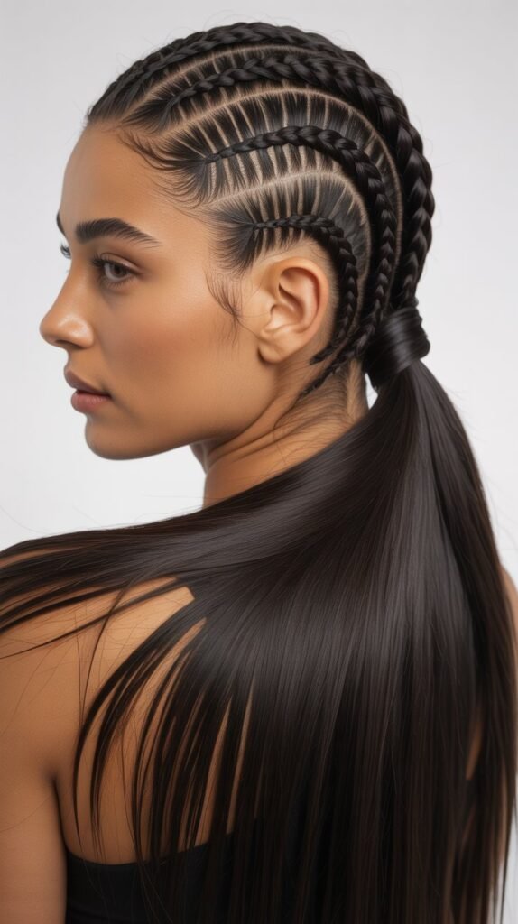 Cornrows into Ponytail