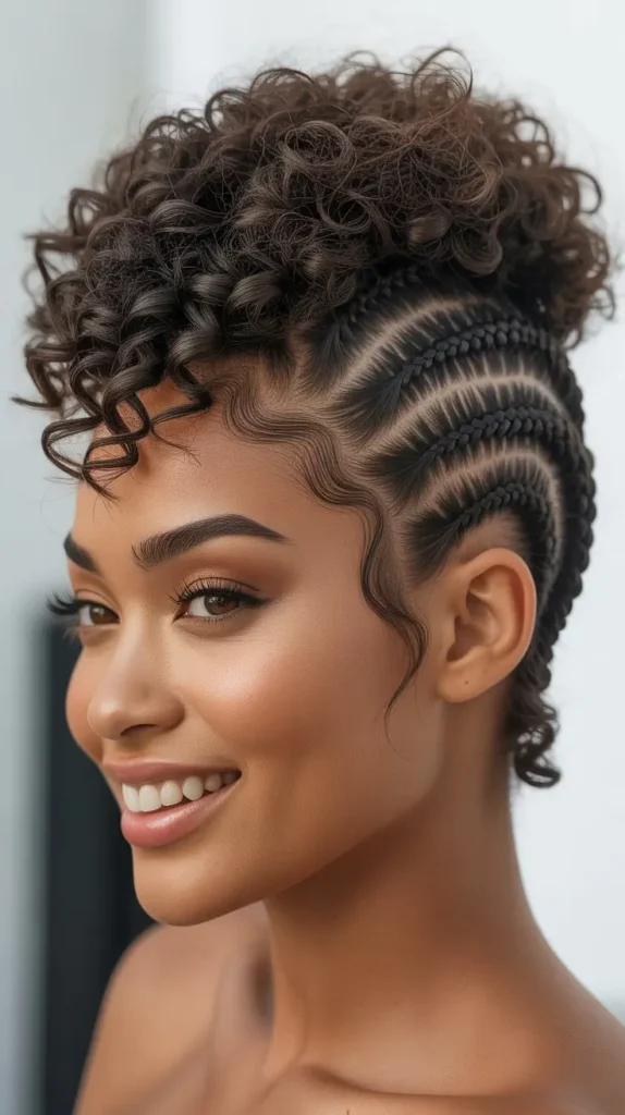 Curly Faux Hawk with Braided Sides