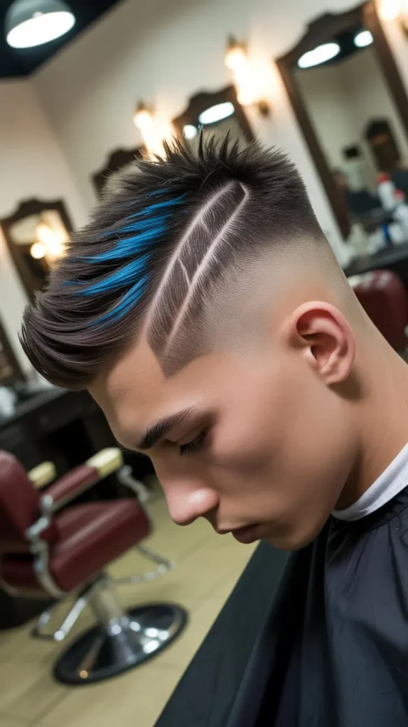  Mohawk Fade with Color Accents