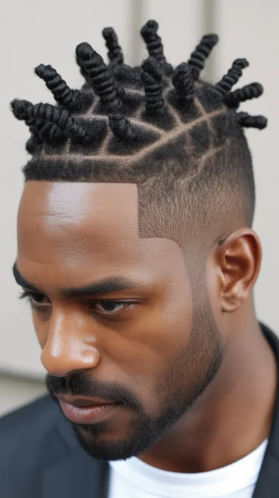 Short Twists with Fade and Beard