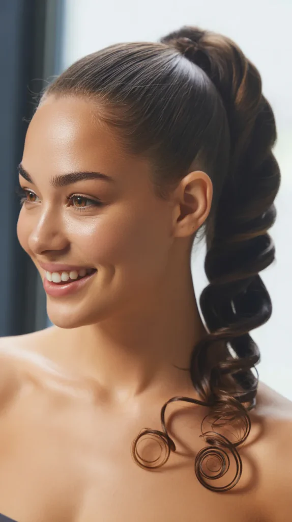 Swooped Ponytail with Spiral Ends