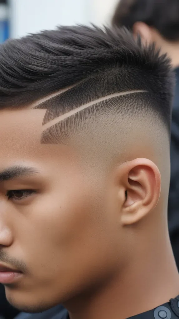 Mohawk Fade with Temple Fade