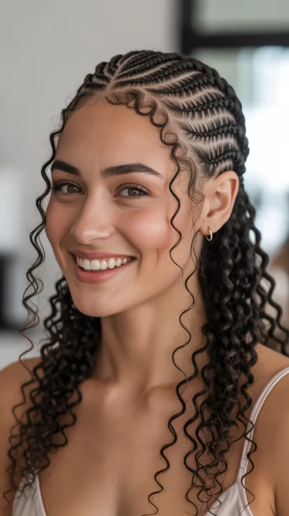 Wavy Cornrow Braids with Curly Tips