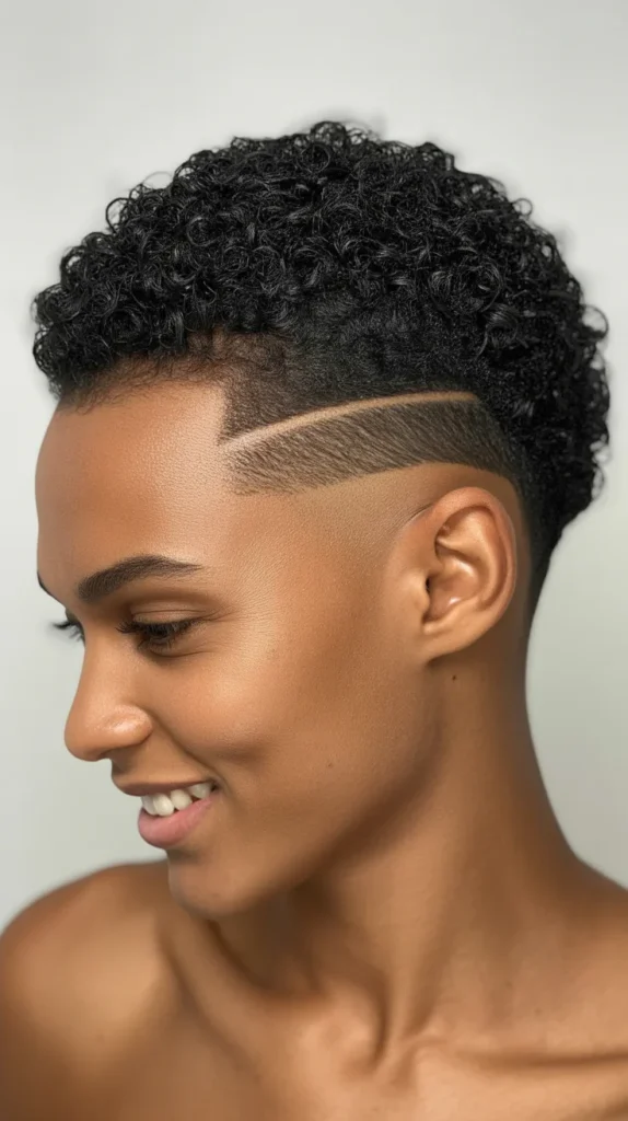 Short Afro with Side Slit Part