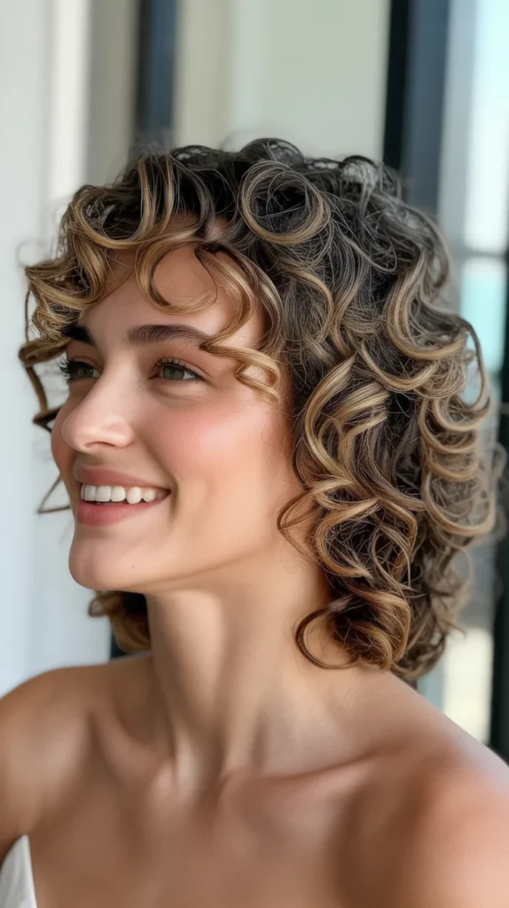  Curly Side Bun with Bangs