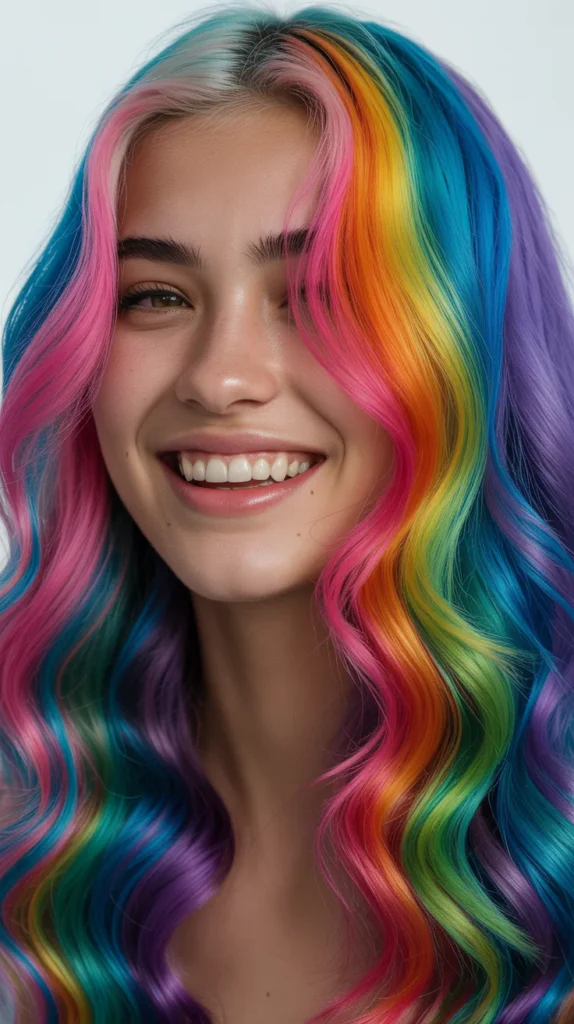 Rainbow Hair with Silver Roots