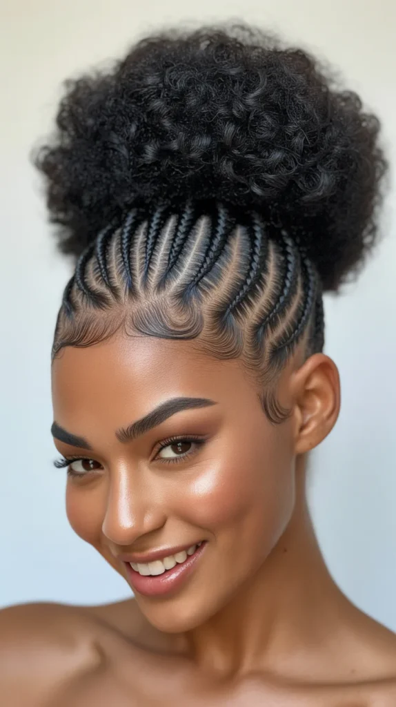  High Puff with Cornrowed Front