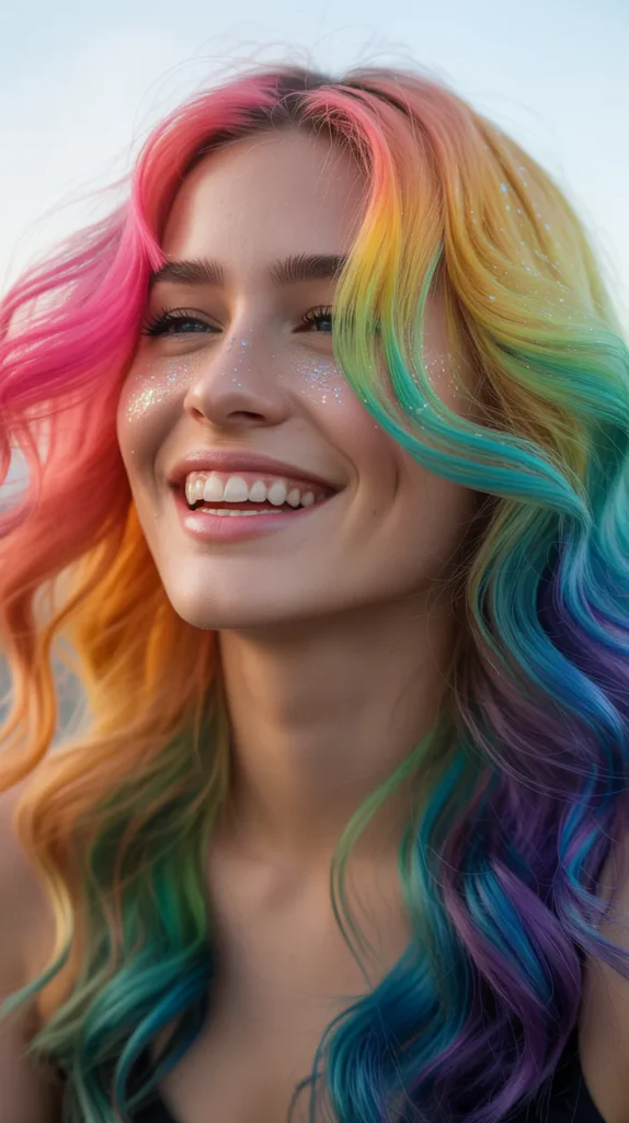 Rainbow Hair with Glitter Overlay