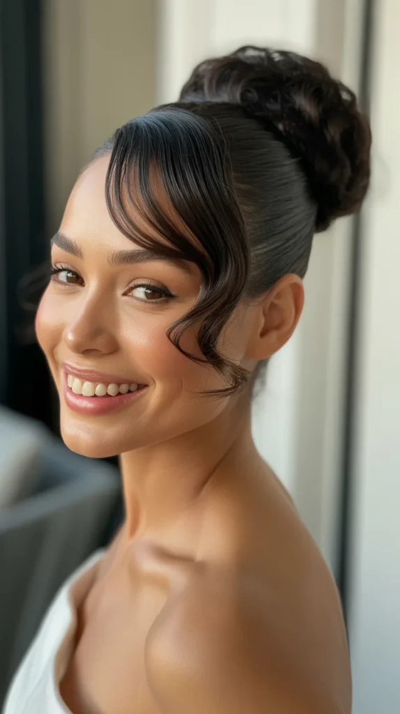Sleek Bun with Side-Swept Bangs