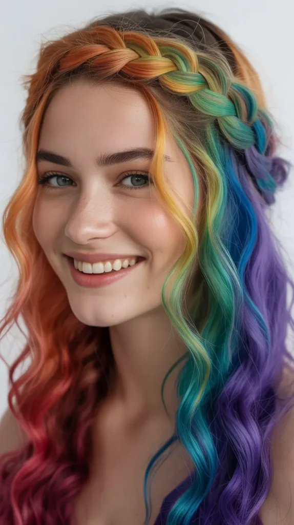 Braided Crown with Rainbow Tones