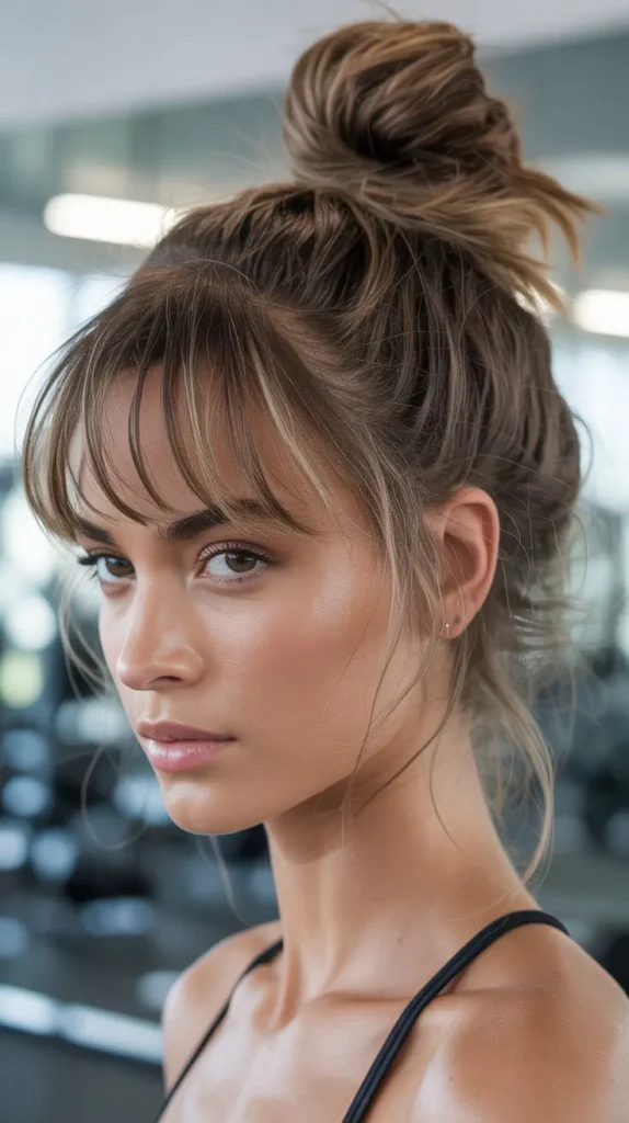 Messy Bun with Loose Bangs