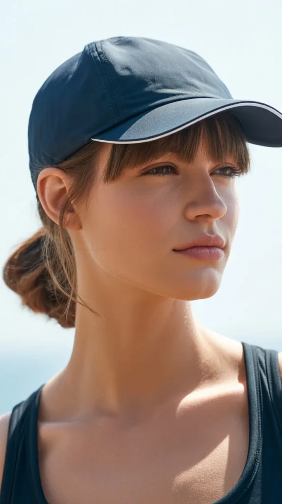 Tucked Bangs with Sport Cap