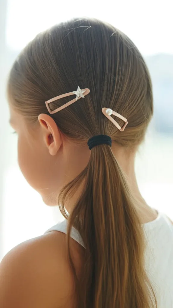 Sleek Ponytail with Barrettes