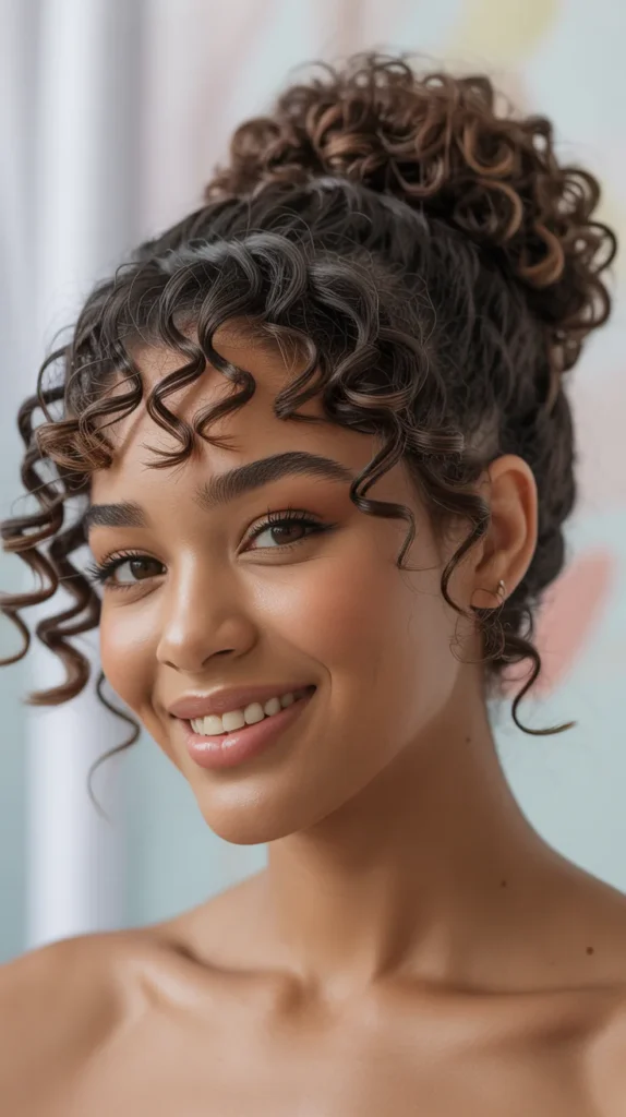 Low Bun with Curly Bangs