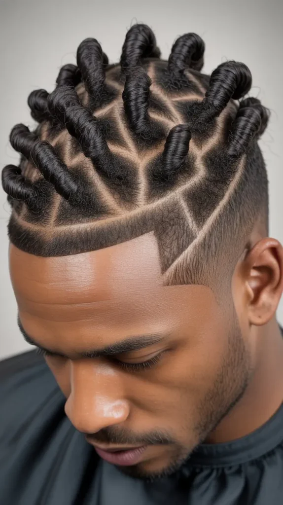 Short Twists Afro Puff Fade