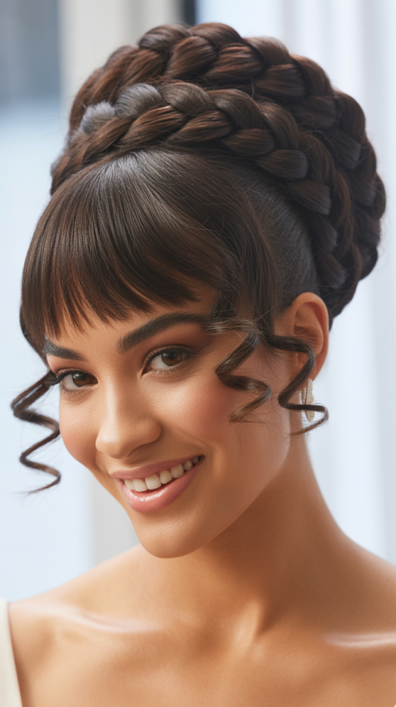 Braided Crown with Spiral Bang