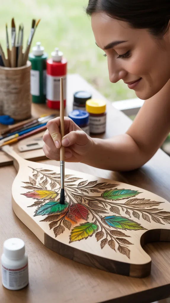 Applying Paint to Wood-Burned Designs