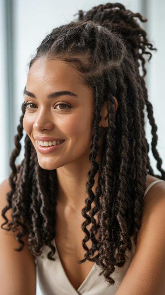 Faux Locs in Half Up Ponytail